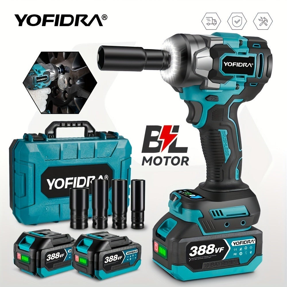 Llave de impacto eléctrica sin escobillas de 1000 N.m, juego de destornillador taladro inalámbrico de 1/2 pulgada, herramientas eléctricas para instalación automotriz y de muebles, compatible con baterías YOFIDRA