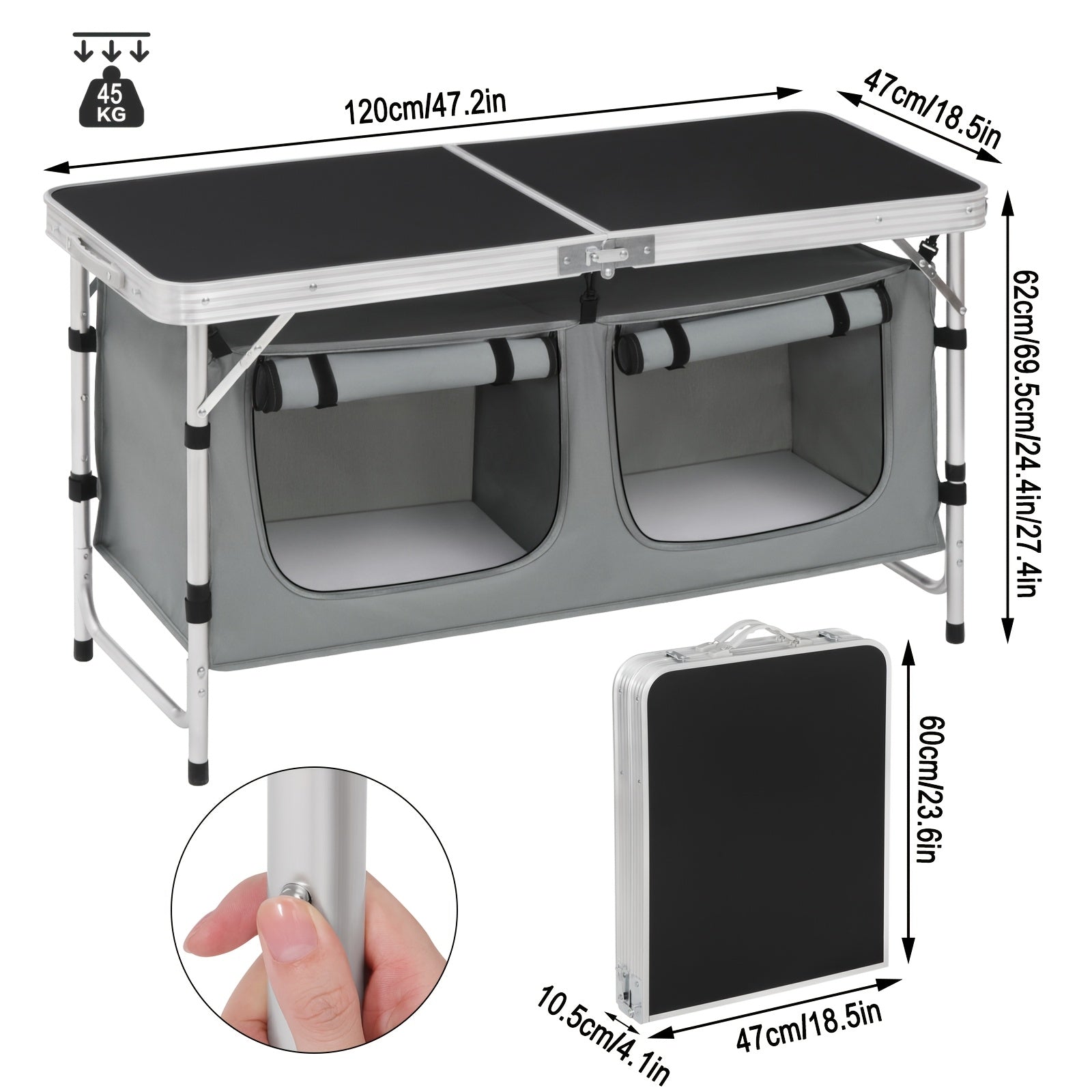 1 pieza Mesa de exterior, mueble de exterior para acampar, equipo de senderismo, mesa de camping, mesa plegable, gabinete de camping plegable, mesa de camping con altura ajustable, espacio de almacenamiento, mueble de camping para exteriores, mesa plegabl