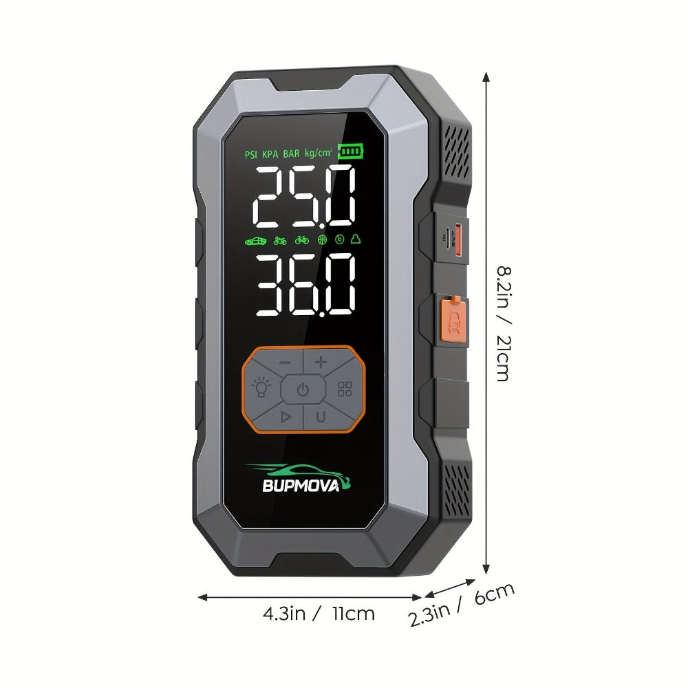 Arrancador de Coche 12000A con Compresor de Aire Inflador de Neumáticos Inalámbrico, Booster de Batería de 25000mAh con Pack de Batería Externa y Linternas LED, Caja de Arranque Automático de 12V para Todos los Vehículos de Gasolina o Diésel de 10.0L, Pan