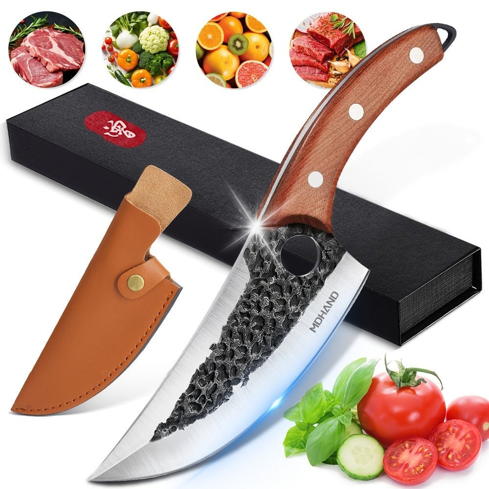 1 cuchillo de cocina de 12.2 pulgadas con orificio, hoja afilada de acero inoxidable y mango cómodo. Ideal para cortar verduras, frutas, carnes, pescado y para deshuesar o asar a la parrilla. Fácil de transportar y una excelente opción de regalo.