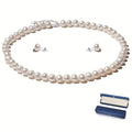 Conjunto de collar de perlas de agua dulce en plata de ley S925 | Cierre de langosta y cadena extensible | Longitud ajustable