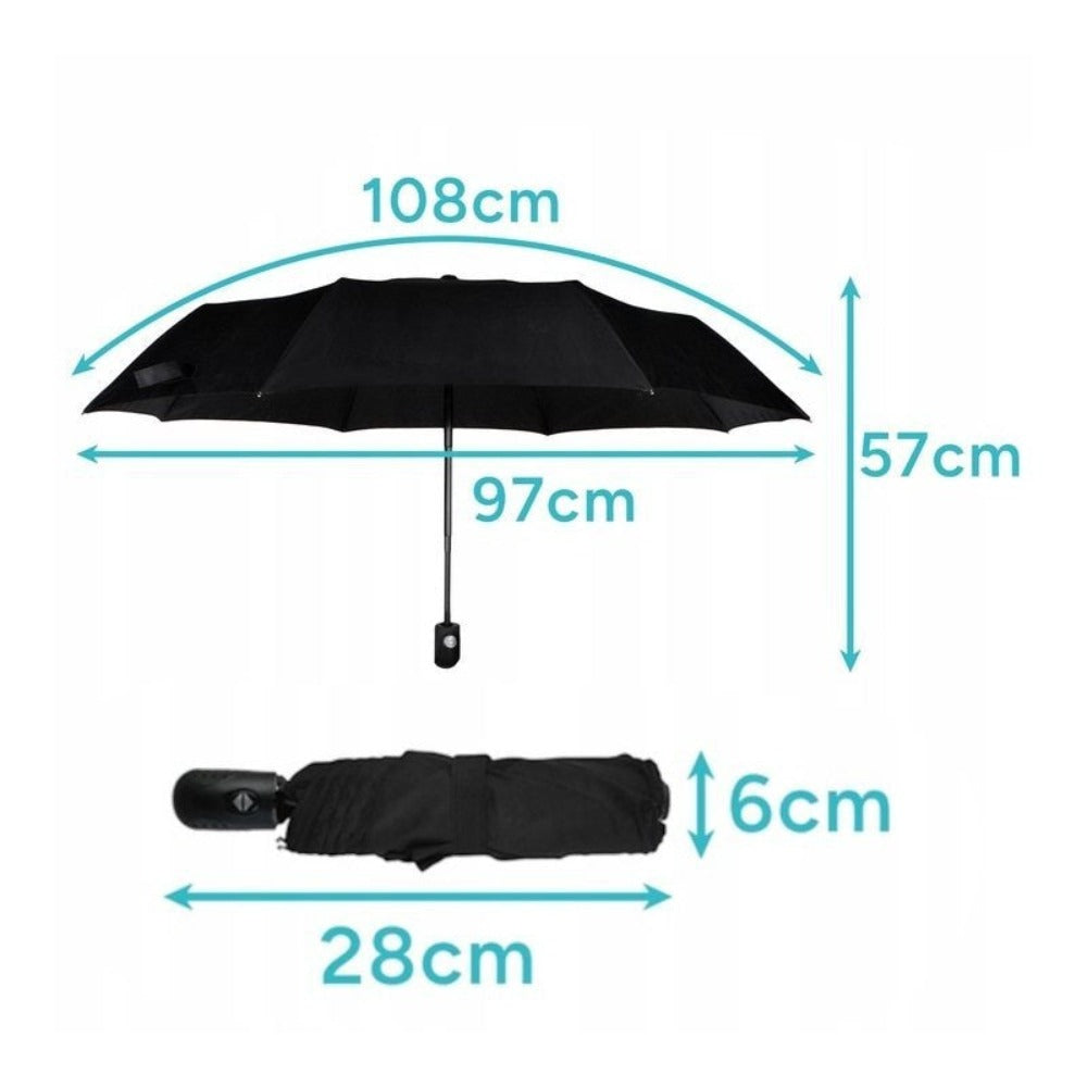 Paraguas XXL Plegable Automático Resistente al Viento Negro. Paraguas Abre y Cierra con un Botón. Estructura Sólida de Acero de 8 Varillas con Fibra de Carbono. Diámetro 96 Cm XXL. Material de Secado Rápido con Recubrimiento UV. Longitud Compacta 26 Cm -