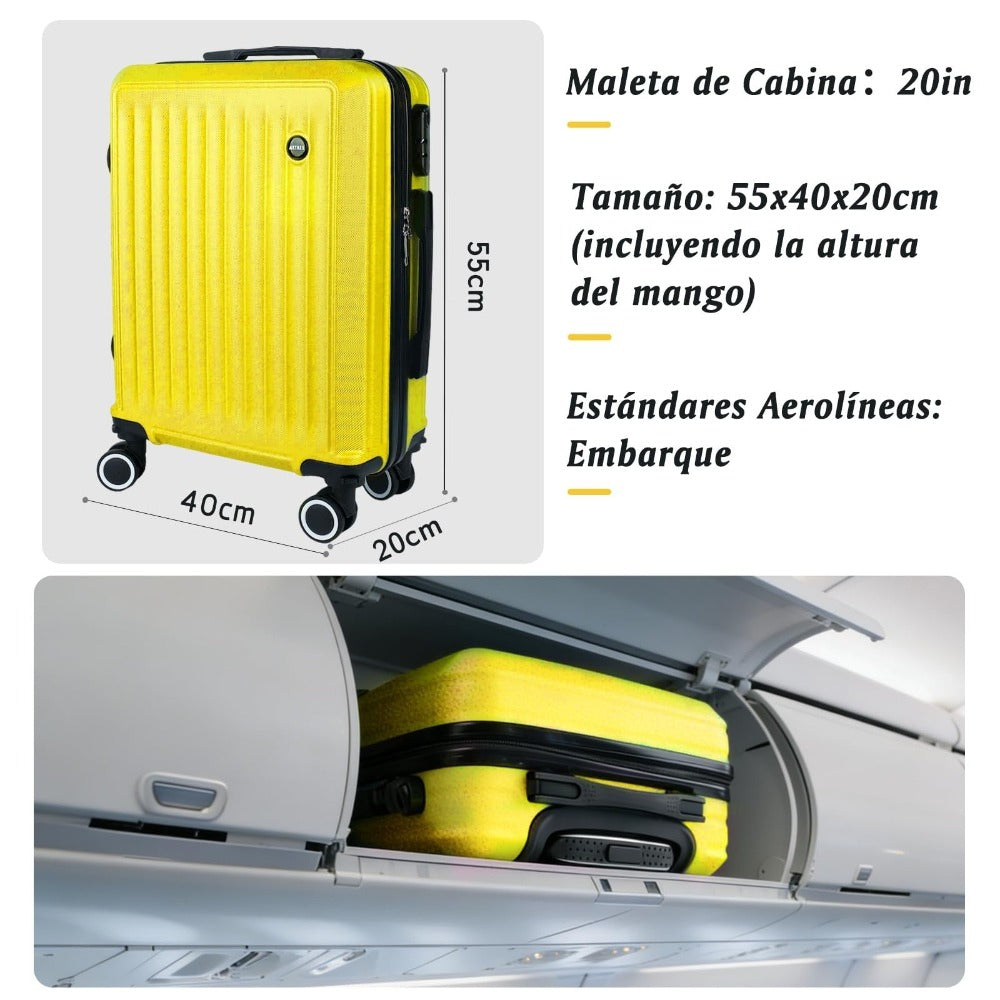 Maleta De Cabina Exclusiva Para Vuelos Europeos, Ideal Para Vacaciones De Verano Y Viajes A La Playa. Dimensiones Precisas De 55×40×20 Cm, Diseño Rígido Resistente Con 4 Ruedas Giratorias 360°, Tirador Telescópico Suave Y Cerradura De Seguridad. Ligera Y