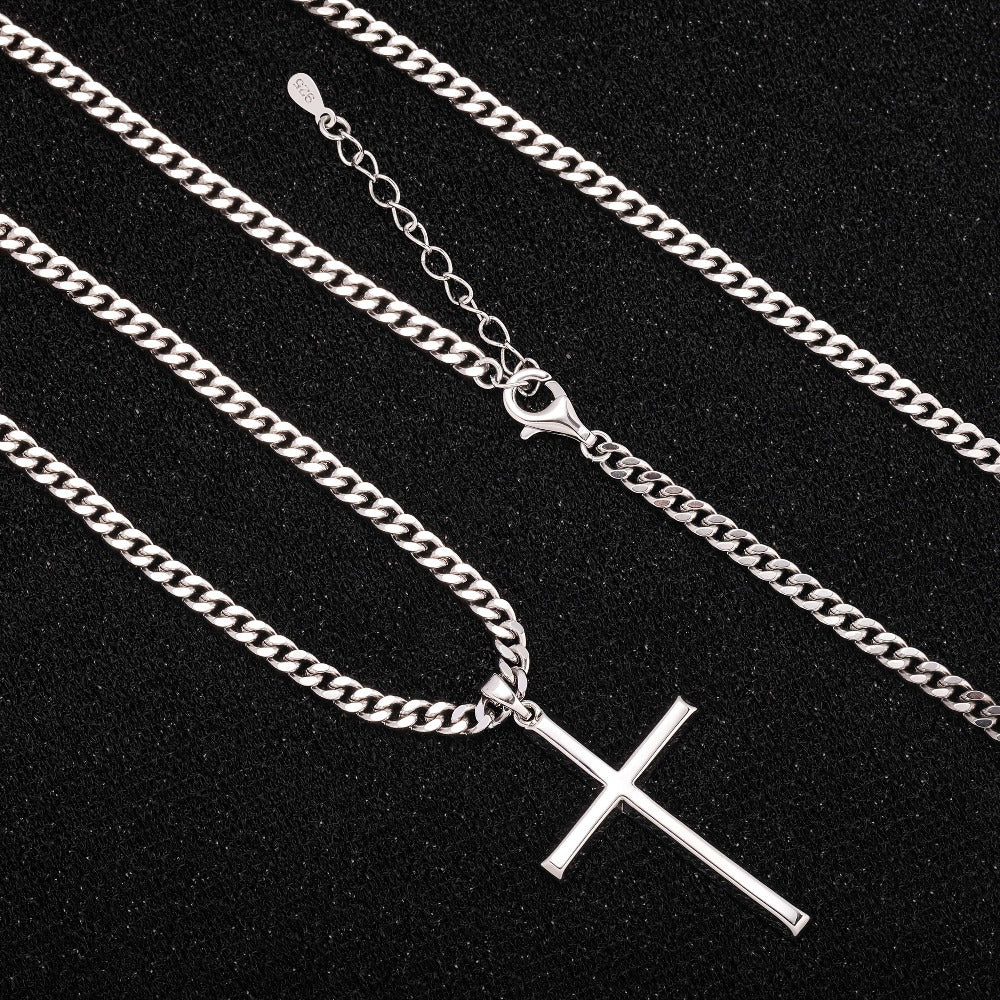 Collar con colgante de cruz de plata 925 con diseño de cadena clásica, adiciones de joyería estilo fiesta hip-hop, regalo para el Día de San Valentín, Día del Padre, incluye embalaje en caja de regalo