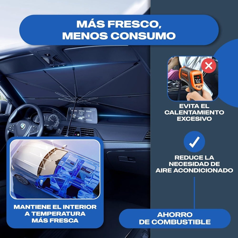 Parasol Coche Delantero Protector Solar SUV y Camión Parasol Paraguas Coche Resiste a los Rayos UV Parasol Plegable141x81cm.