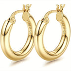 Pendientes de aro plateados de oro de 14K para mujer con poste de plata 925, aros huecos de 4 mm de grosor, aros dorados, aros grandes dorados hipoalergénicos y ligeros de 25/30/40/50/60/70 mm