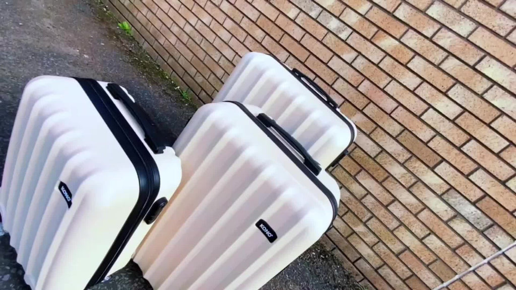 3 piezas de conjunto de maleta de cabina Beige ABS carcasa dura Carry On Trolley Case equipaje de mano ligero con 4 ruedas y cerradura de combinación