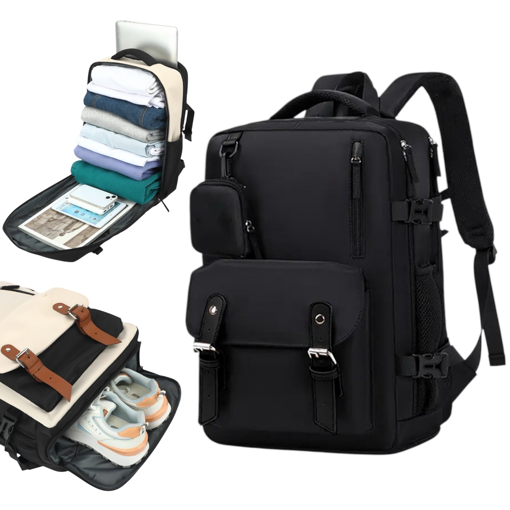 Mochila de Viaje para Cabina de Avion 43x30x18 para Vuelo Barato, Equipaje de Mano y Espaciosa con Compartimento para Zapatos y Mochila Antirrobo Multifuncional para Viajes (266)