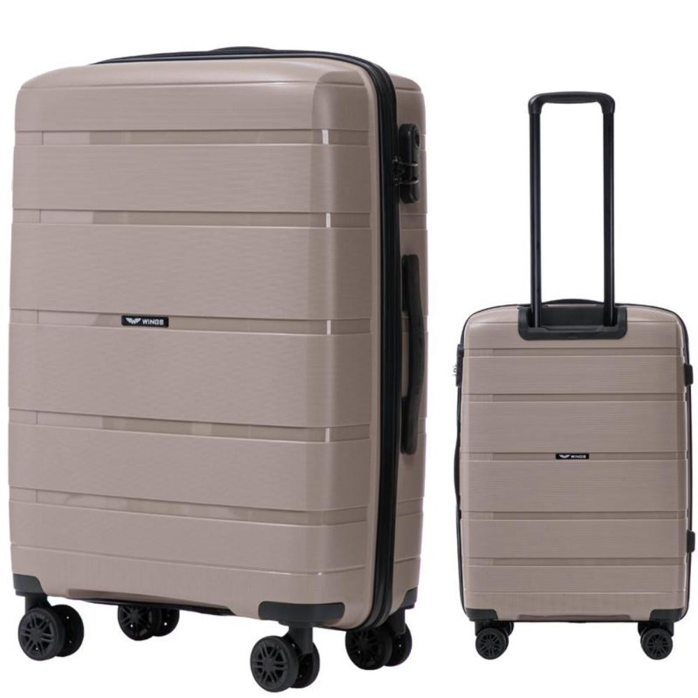 Maleta Rígida de 24" 65 × 44 × 25 Cm / Color Champán / Equipaje Resistente a Daños / ASA TELESCÓPICA / 4 Ruedas Dobles de 360° / Cerradura con Código / Asas Laterales y Superiores HAWFINCH