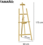 Caballete Pintura Plegable | Atril para Pintar de Madera de Pino 175 cm | Altura e Inclinación Regulable | Ideal para Exposiciones Niños y Adultos | Ligero y fácil de plegar