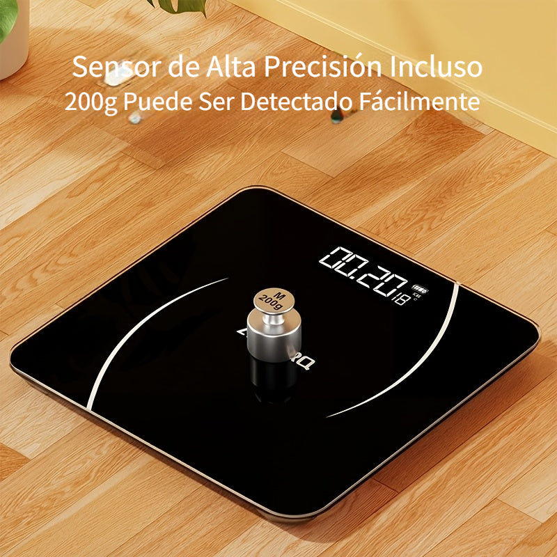 Báscula de baño de alta precisión, báscula electrónica de cuerpo con pantalla LCD ultradelgada con visualización de temperatura, inicio automático al pesar, pesaje hasta 180 kg, cambio de unidad LB/KG, diseño de plataforma de vidrio templado antideslizant