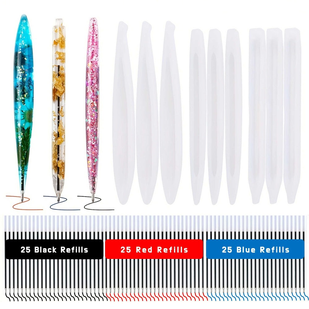 Set de 84 Moldes de Silicona para Crear Plumas de Resina Epoxi - Incluye Recambios de Tinta para Bolígrafos, Moldes para Bolígrafos de Bola y Moldes de Fundición de Resina para Manualidades, Fabricación de Plumas Artísticas y Diseño de Joyas