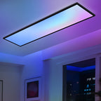 Panel LED Comercial 100X25Cm Regulable – Panel de Techo Largo RGB que Cambia de Color, Luz de Techo Plana para Oficina con Control Remoto, Lámpara de Techo Negra Rectangular Grande para Sala de Juegos, Sala de Estar, Oficina