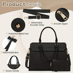 RAINSMORE Bolso de Mano para Mujer Bolso de Compras para Mujer Bolso Grande de 39.62 cm para Laptop Bolso de Trabajo de Cuero para Mujer Bolso de Hombro con Cartera Juego de Dos Piezas para Oficina de Negocios Escuela