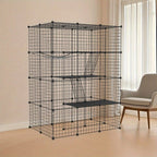 Cerradura Metálica Negra para Exteriores para Conejos, con Puerta y Adecuada para Animales Pequeños como Cobayas y Cachorros, Medidas 146X110X74 Cm (4 Columnas y 3 Capas)