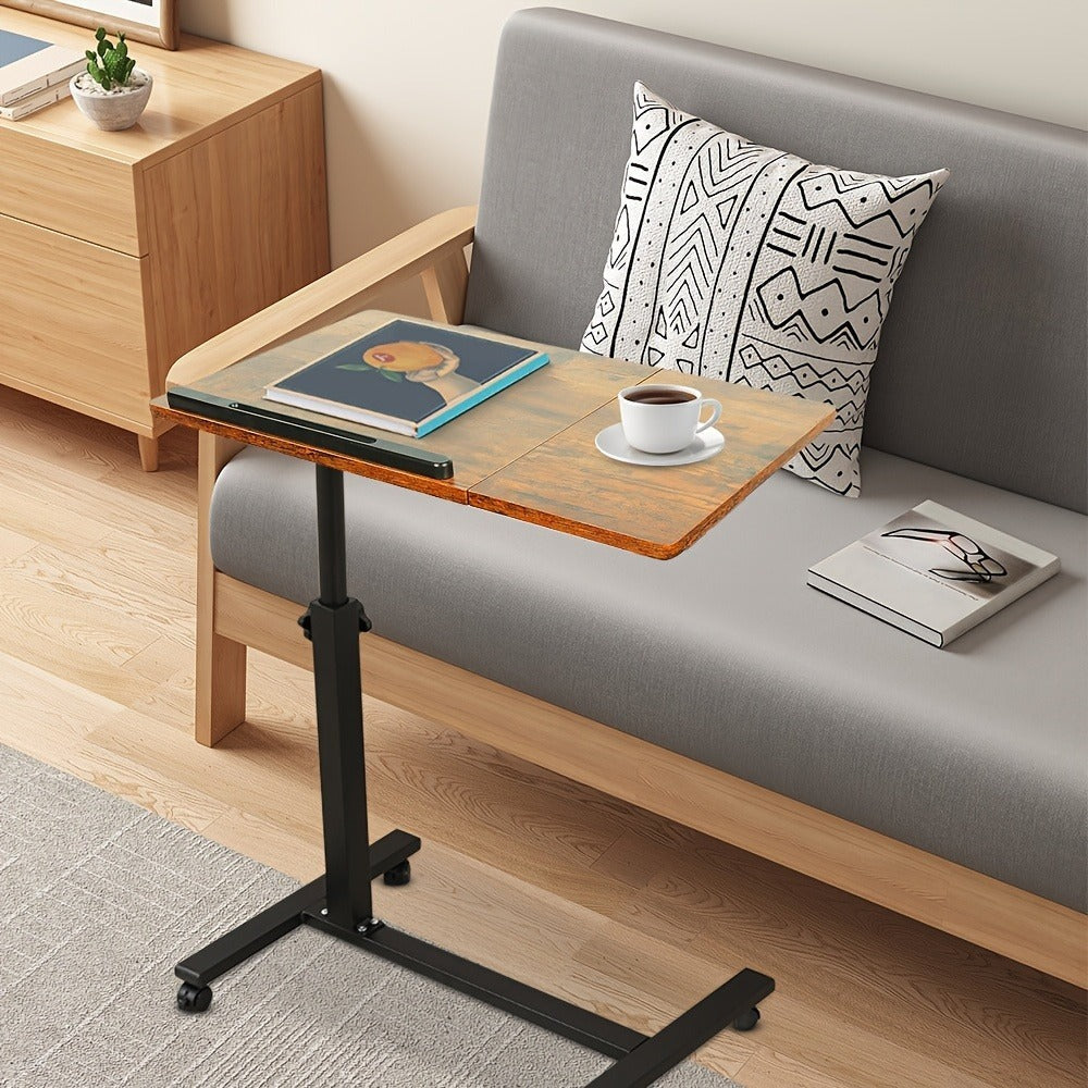 Escritorio Ajustable para Laptop, 60 X 34.5 X 58-90 Cm, Mesa Plegable para Cama, Mesa de Sofá con Ruedas, Soporte Elevable para Laptop Giratorio 360 Grados, Escritorio de Madera para Sofá y Laptop