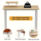 Oficinas para ordenadores de sobremesa pequeños con soporte de pantalla extraíble, mesa de escritorio para PC fácil de subir con estructura metálica, escritorio de juegos para estudiar, jugar y trabajar, de madera