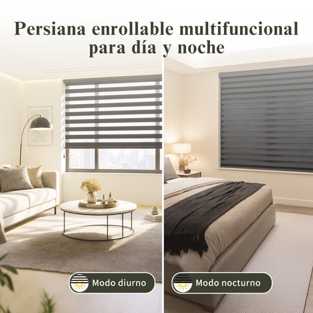 Estor enrollable de día y noche de doble capa, sin taladro, fácil instalación, resistente y duradero