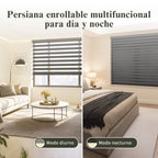 Estor enrollable de día y noche de doble capa, sin taladro, fácil instalación, resistente y duradero