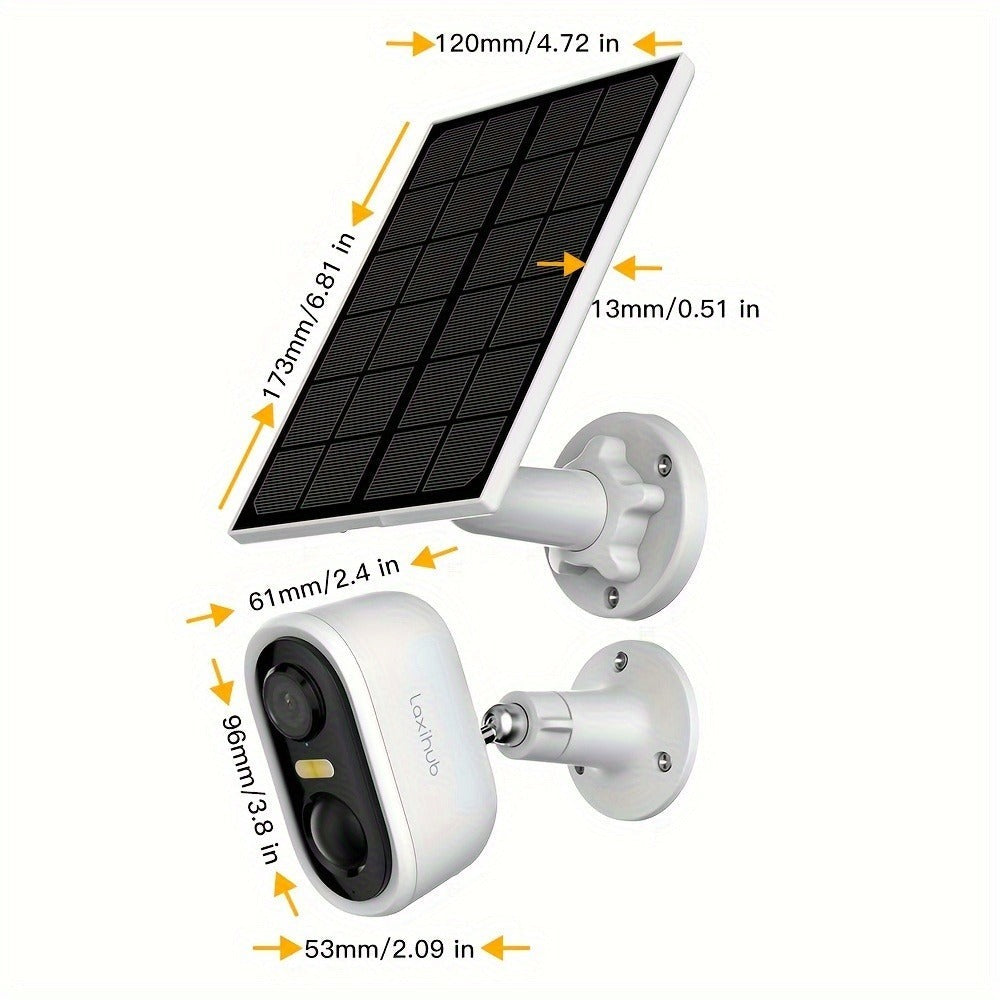 Cámara de seguridad inalámbrica con energía solar Laxihub, resolución de video de 3 millones de píxeles, cámara CCTV, cámara de vigilancia sin cables con energía solar, cámara de vigilancia con batería, nube/SD, detección de movimiento con IA, foco, IP65,