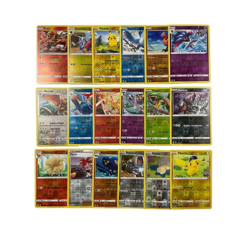 20 Cartas Originales de Pokémon Reverse Holo Brillante, Cartas Raras de Pokémon Alemanas Holográficas Reverse de Varios Conjuntos Actuales + Protección de Envío Heartforcards®