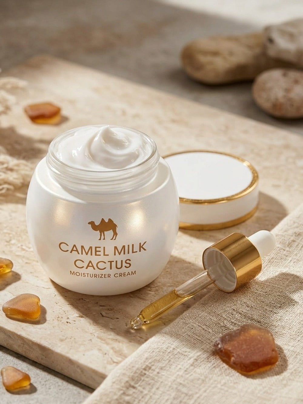 Crema Facial de Leche de Camello y Cactus | Nutrición Duradera, Reafirmante, Hidratante Adecuada para Piel Seca, Sensible y Mate | Contiene Aloe Vera, Retinol, Porcelana, Escualano de Origen Vegetal