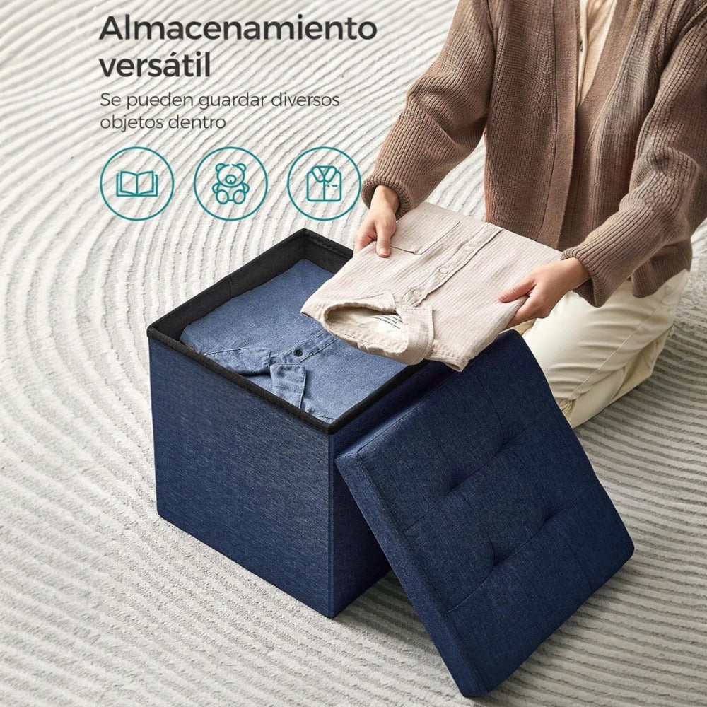 Puff o Banco de almacenaje Plegable | Taburete Reposapiés Otomana | Baúl de Almacenamiento | Taburete Reposapiés.para Cama, Dormitorio, salón, Comedor o Recibidor | 38x38x38cm | Soporta 300kg.