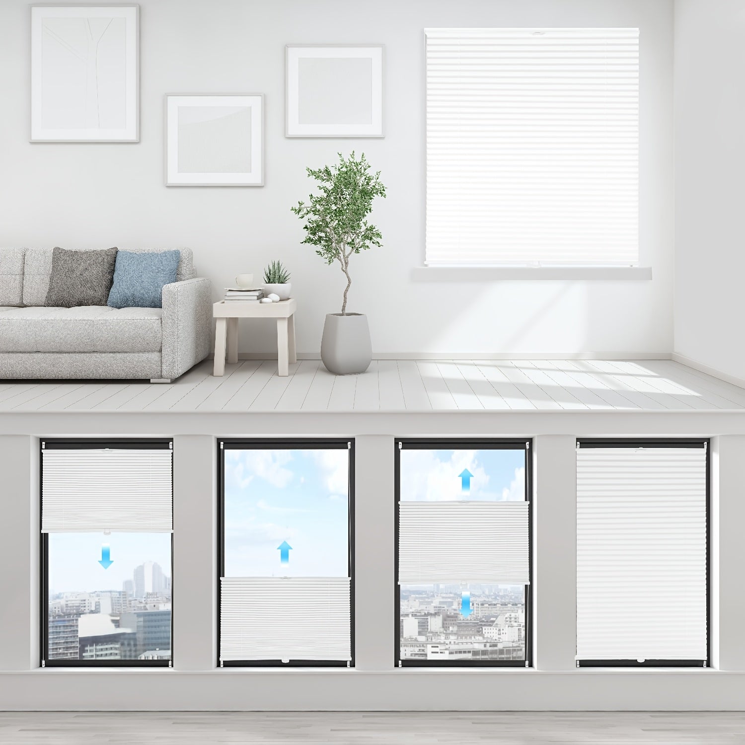 Estor enrollable | Persianas opacas plisadas con cordón Sekey para cubrir ventanas - Instalación sin taladro, estores enrollables de bloqueo con