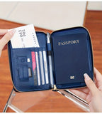 Portapassaporte RFID con cremallera y correa de muñeca, bolsa de almacenamiento multifuncional portátil para viajes, pasaporte y documentos, tarjetero