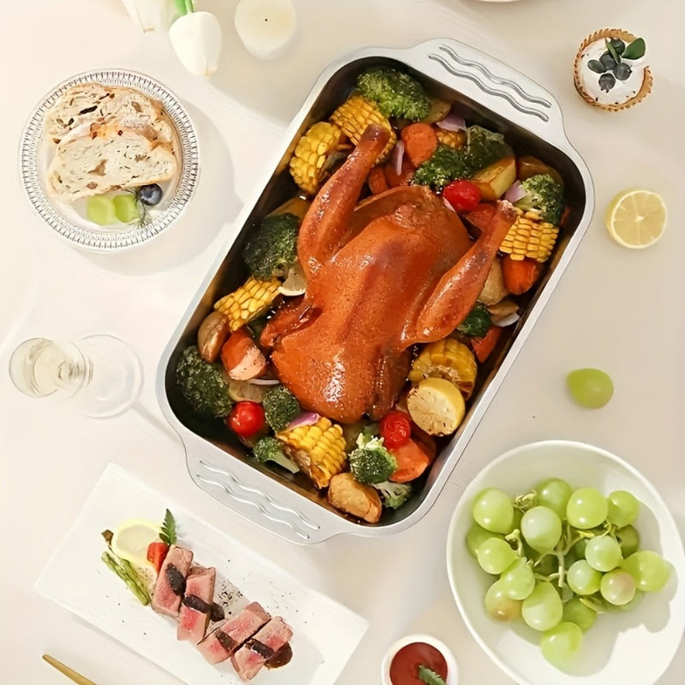 Juego de Bandejas para Hornear de Acero Inoxidable, Bandeja Metálica con Tapa, Diseño de Bordes Altos para Mayor Capacidad, Resistente al Calor hasta 230°C, Fácil de Limpiar, Bandeja para Asar Adecuada para Guisos/Lasaña/Pollo/Verduras