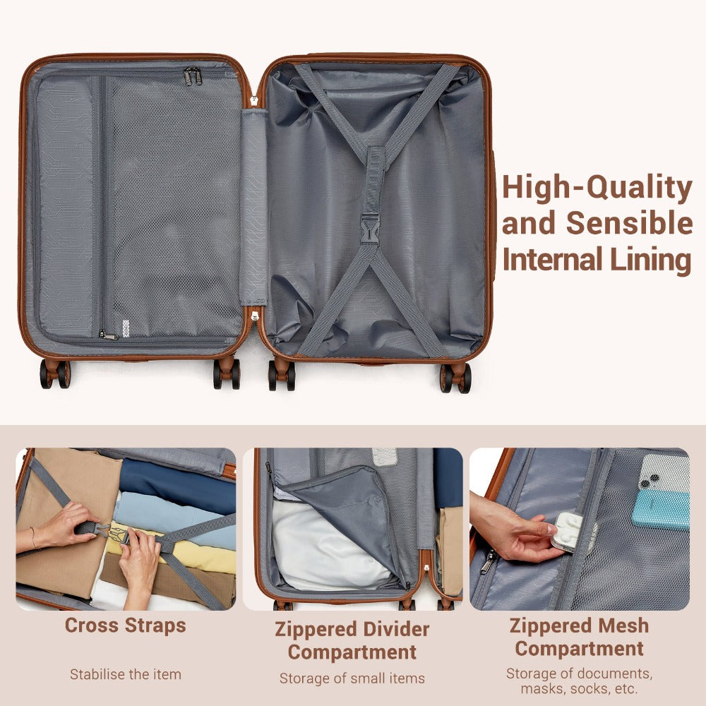 3 piezas de equipaje de cabina Kono de 20/24/28 pulgadas, equipaje de mano, pequeño, PC+ABS, carcasa dura, ligero, duradero, bolsa de viaje con ruedas dobles giratorias, cerradura de seguridad TSA