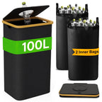 Cubo de Reciclaje Plegable de 100L y 70L, Material de Nylon 900D, con Bolsa Extraíble - Organizador de Basura de Tela Oxford Negra de Gran Capacidad, para Reciclaje de Vidrio, Plástico, Metal y Botellas Vacías, Almacenamiento para Cocina y Lavandería