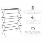 Estructura plegable para secar ropa, estructura de secado de acero portátil, resistente a la corrosión, extensible y ajustable a la cantidad de ropa, estructura de secado de metal vertical plegable con 3 niveles, estructura de secado de ropa extensible pa
