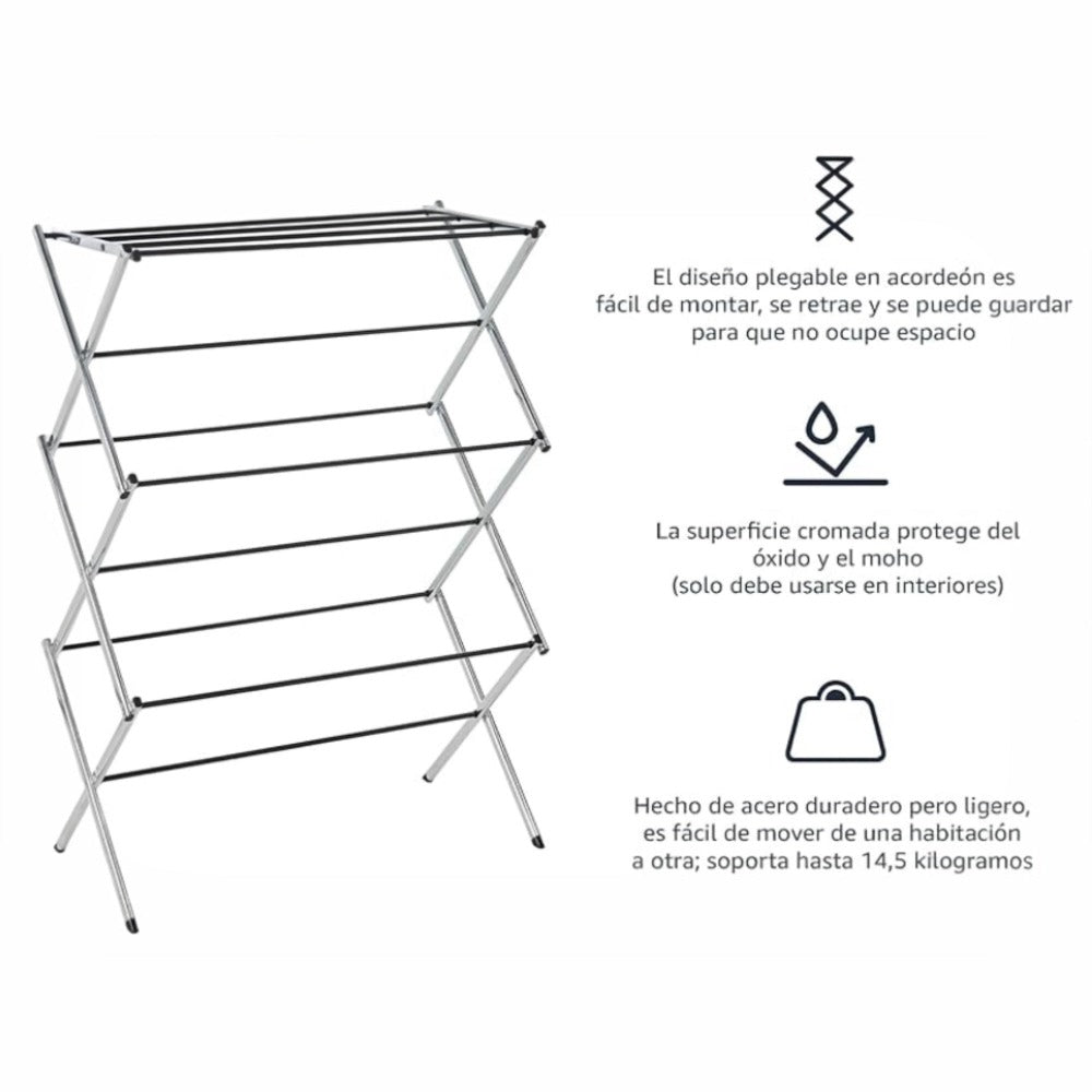 Estructura plegable para secar ropa, estructura de secado de acero portátil, resistente a la corrosión, extensible y ajustable a la cantidad de ropa, estructura de secado de metal vertical plegable con 3 niveles, estructura de secado de ropa extensible pa