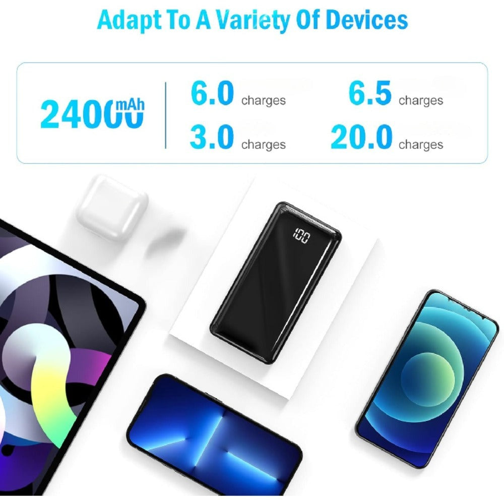 Batería Externa de Gran Capacidad 24000mAh/20000mAh, Pantalla LED de Energía, Carga Rápida Tipo-C, Interfaz USB/Micro, Banco de Energía de Carga Súper Rápida, Adecuada para Cargar Teléfonos de Todas las Marcas, Batería de Emergencia Portátil para Exterior