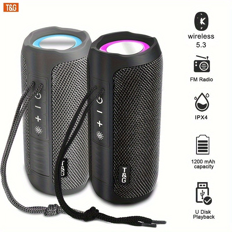 Altavoz Bluetooth | Altavoz Inalámbrico Portátil T&G TG227, IPX4, con Luz LED, Conexión Estéreo TWS, Compatible con Música USB/TF/FM Radio