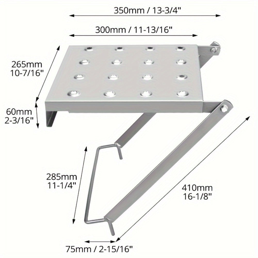 Accesorio de plataforma de herramientas de escalera de metal de alta resistencia - Estante de trabajo antideslizante y bandeja de herramientas con múltiples soportes de herramientas, altura ajustable, 350mm x 300mm x 60mm, 10,5" x 11,5" x 2,3" para electr