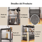 2/3 Niveles Soporte para microondas para encimera, Rejilla Para Horno Microondas Metal, Soporte Para Microondas Y Horno Cocina Con 4/8 Ganchos, Tiendas de condimentos, Adecuado para cocinas (Blanco / Negro)