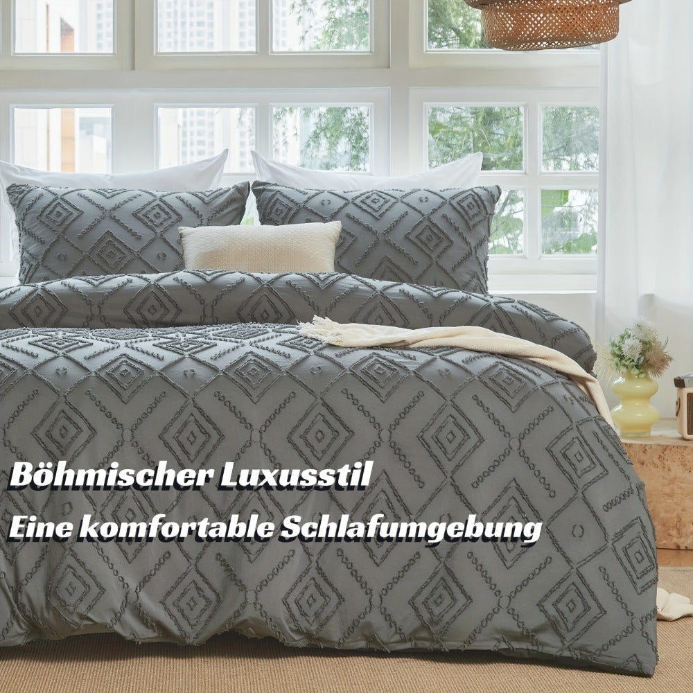 Juego de edredón con funda de almohada jacquard bohemio de 2/3 piezas, suave, agradable para la piel, cómodo, transpirable, lavable a máquina con cierre de cremallera, universal para las cuatro estaciones, fácil, lujoso, adecuado para dormitorios, habitac