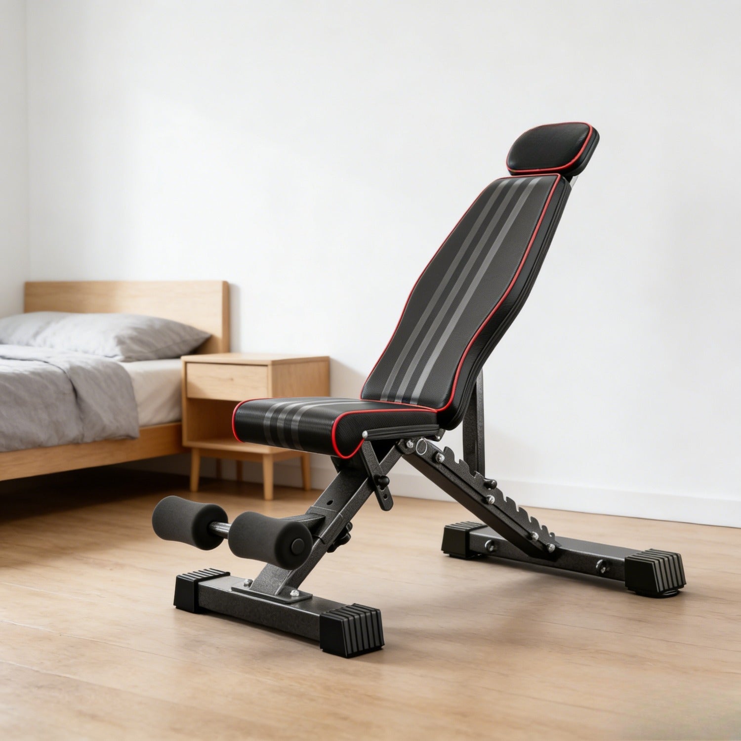 Banco de pesas versátil, banco de ejercicios plegable con una capacidad de carga de 299.37 KG, soporte mejorado para cabeza, cuello y columna vertebral, posiciones de inclinación, declinación y plana ajustables para entrenamiento de fuerza en el gimnasio