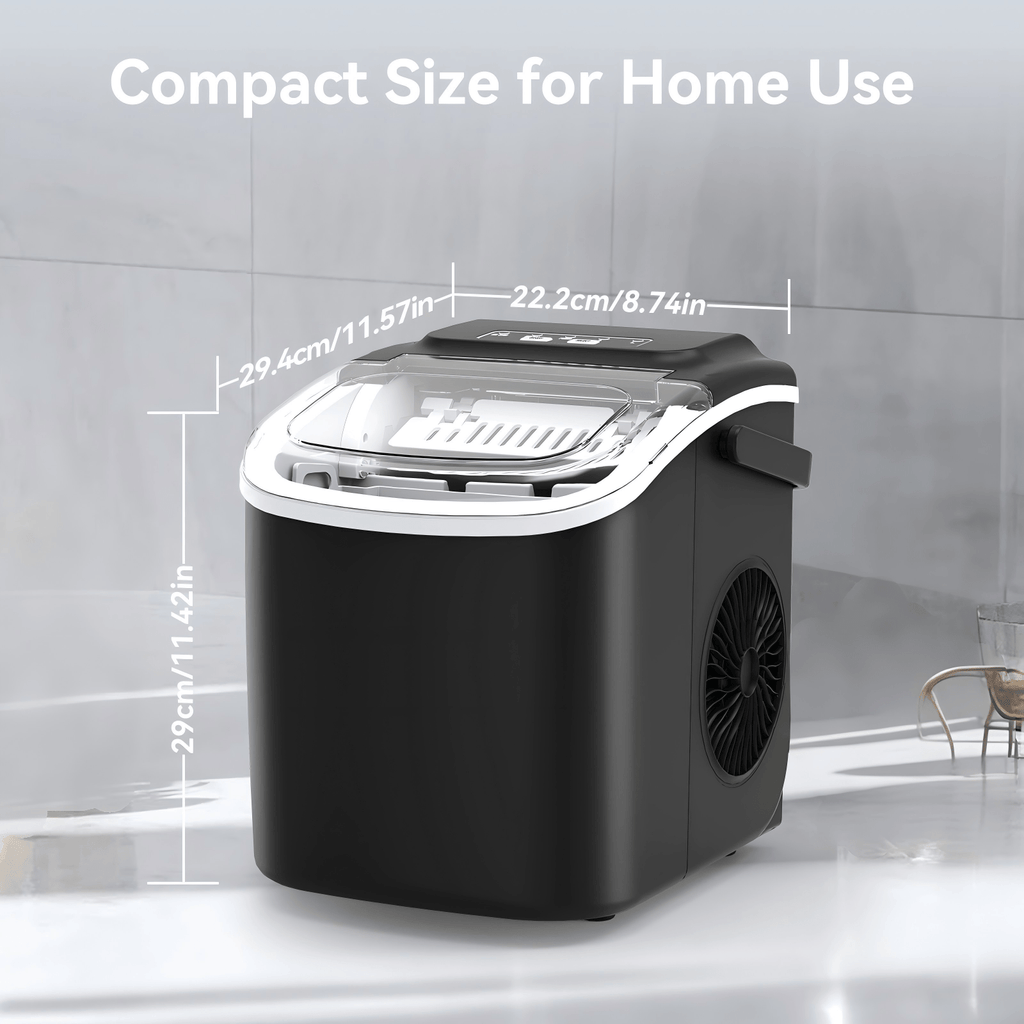 Máquina de cubitos de hielo LEENON, productora de cubitos de hielo de 12 kg, 8 cubitos listos en 6 minutos, máquina de cubitos de hielo negra con asa portátil, 12 kg/24 H, máquinas de cubitos de hielo autolimpiables