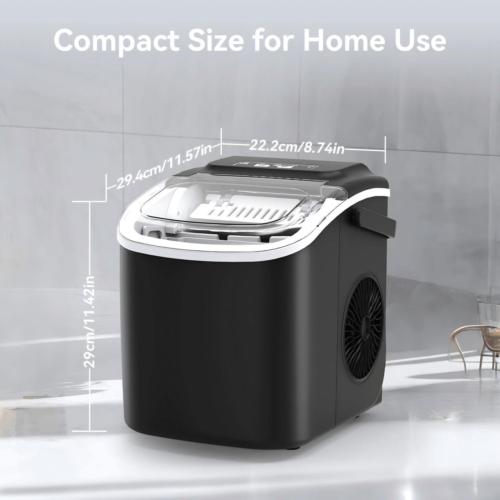 Máquina de cubitos de hielo LEENON, productora de cubitos de hielo de 12 kg, 8 cubitos listos en 6 minutos, máquina de cubitos de hielo negra con asa portátil, 12 kg/24 H, máquinas de cubitos de hielo autolimpiables