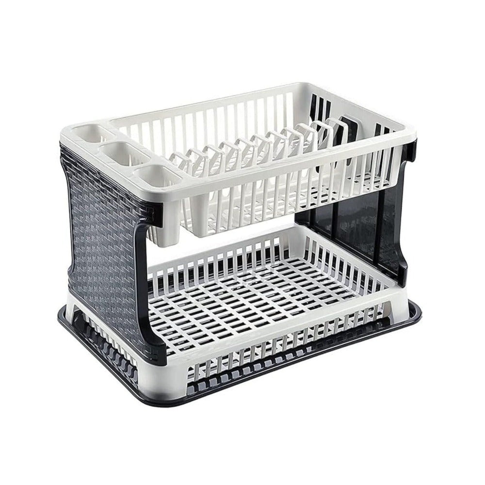 Escurridor de platos plegable de gran capacidad con bandeja de goteo, secador de platos