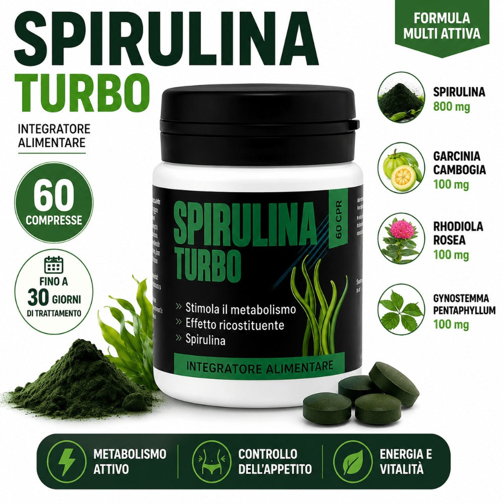 Spirulina Turbo – Suplemento Dietético a Base de Espirulina – 60 Tabletas Veganas de 500 mg – Apoyo para la Rutina Diaria y el Bienestar