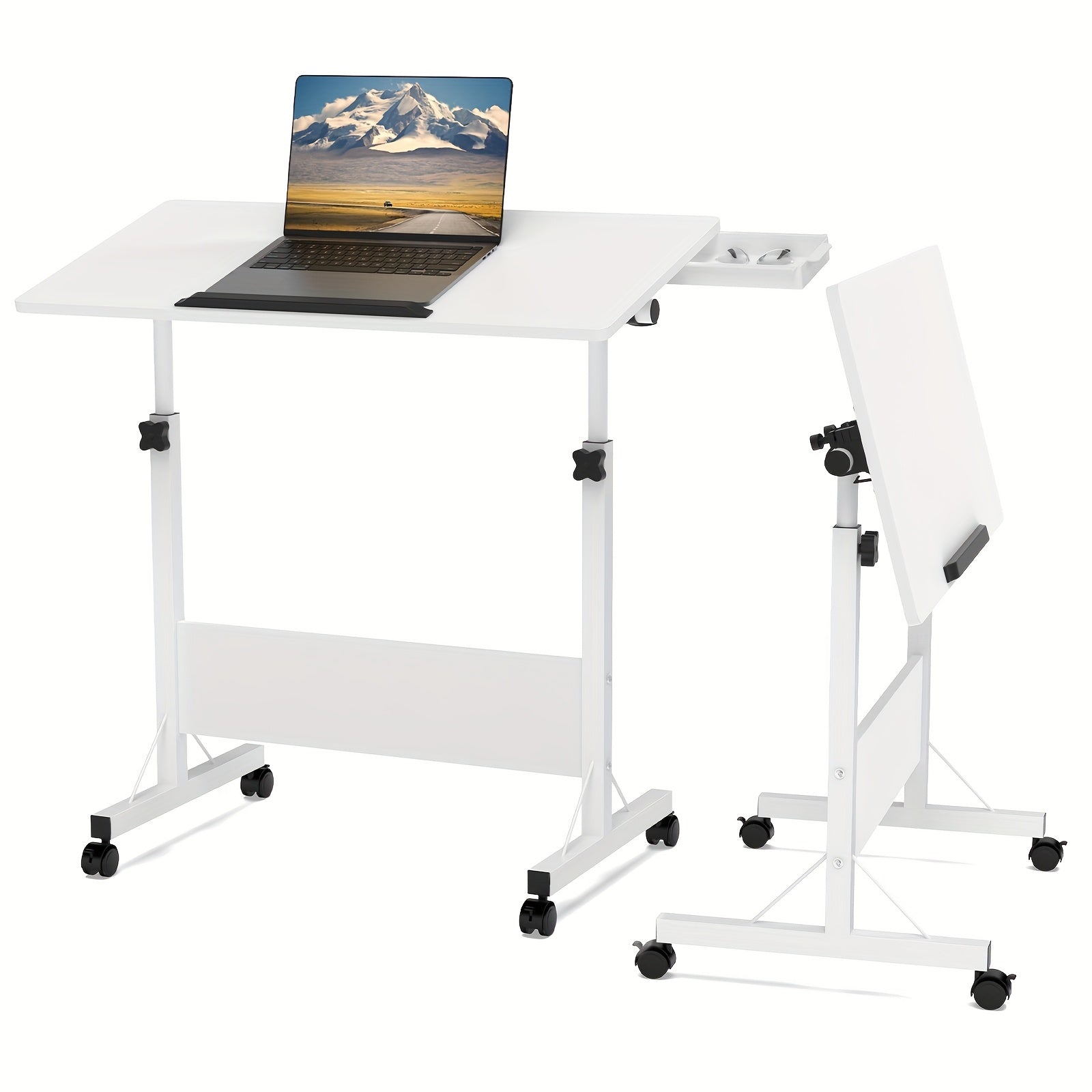 Mesa Rodante de 80X40Cm para Sofá Cama, Mesa Auxiliar Móvil Ajustable en Altura de 64-89Cm, Escritorio Plegable de 4 Ruedas con Bloqueo, Mesa Auxiliar para Sofá, Dormitorio