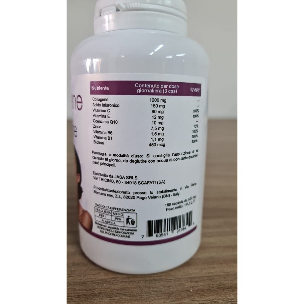 Suplemento de colágeno y ácido hialurónico con coenzima Q10 y biotina - 180 cápsulas - Producto natural - Hecho en Italia - Envío rápido desde almacén local