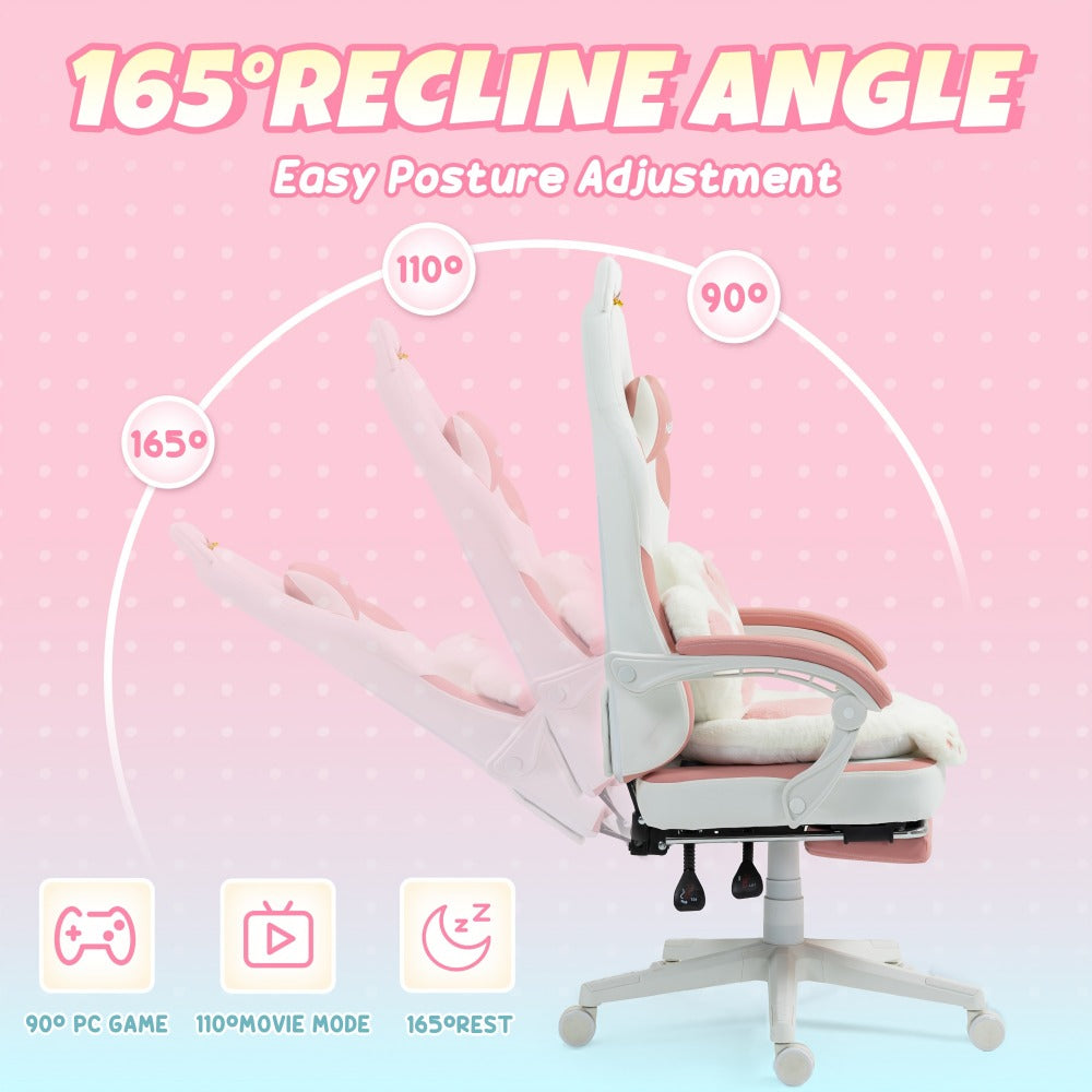 Silla de Oficina Rosa Adorable, Forma de Orejas de Gato con Respaldo de Patas de Gato - Silla Ergonómica Reclinable para Computadora, con Reposapiés Ajustable, Capacidad de Carga de 136.08 KG, Asiento Estético Exclusivo para Adultos, Máxima Comodidad