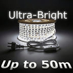 Tiras de luces LED súper brillantes AC 220V 230V | Cinta adhesiva de 120 LED/m, Cinta LED para lámpara exterior, Blanco o Blanco Cálido para cocina, jardín, decoración de habitaciones del hogar, Iluminación interior con enchufe de alimentación europeo | M