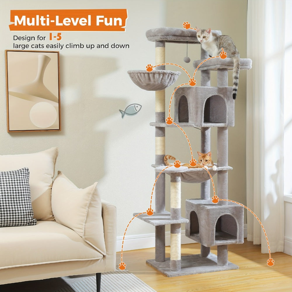 Pawz Road 175Cm Árbol para Gatos Altos para Gatos Grandes de Interior, Torre Grande para Gatos Adultos con Hamaca Súper Grande, Torre para Gatos con Postes para Rascar, Casa Tipo Condominio y Plataforma Superior Grande