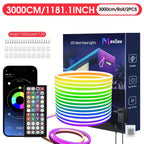 Tira de Luz LED RGB Neon de 30m/20m/15m/10m/5m con Sincronización Musical, Tira Flexible de 24V con Aplicación y Control Remoto, Tira de Luz Exterior IP"67", Ideal para Dormitorio, Habitación y Decoración Exterior